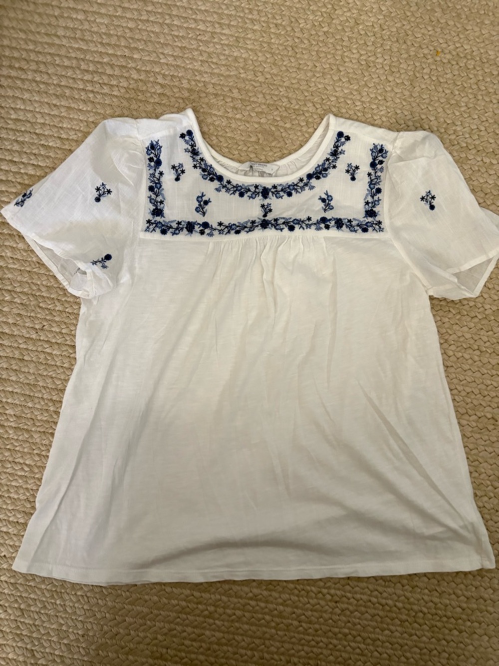 Lucky Brand White Short-Sleeve Top with Blue Floral Embroidery - Picture 2 of 7